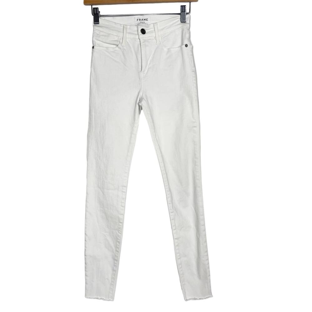 Frame Womens 24 White Blanc Le High Skinny Jeans Fray Hem Cotton Stretch Denim
